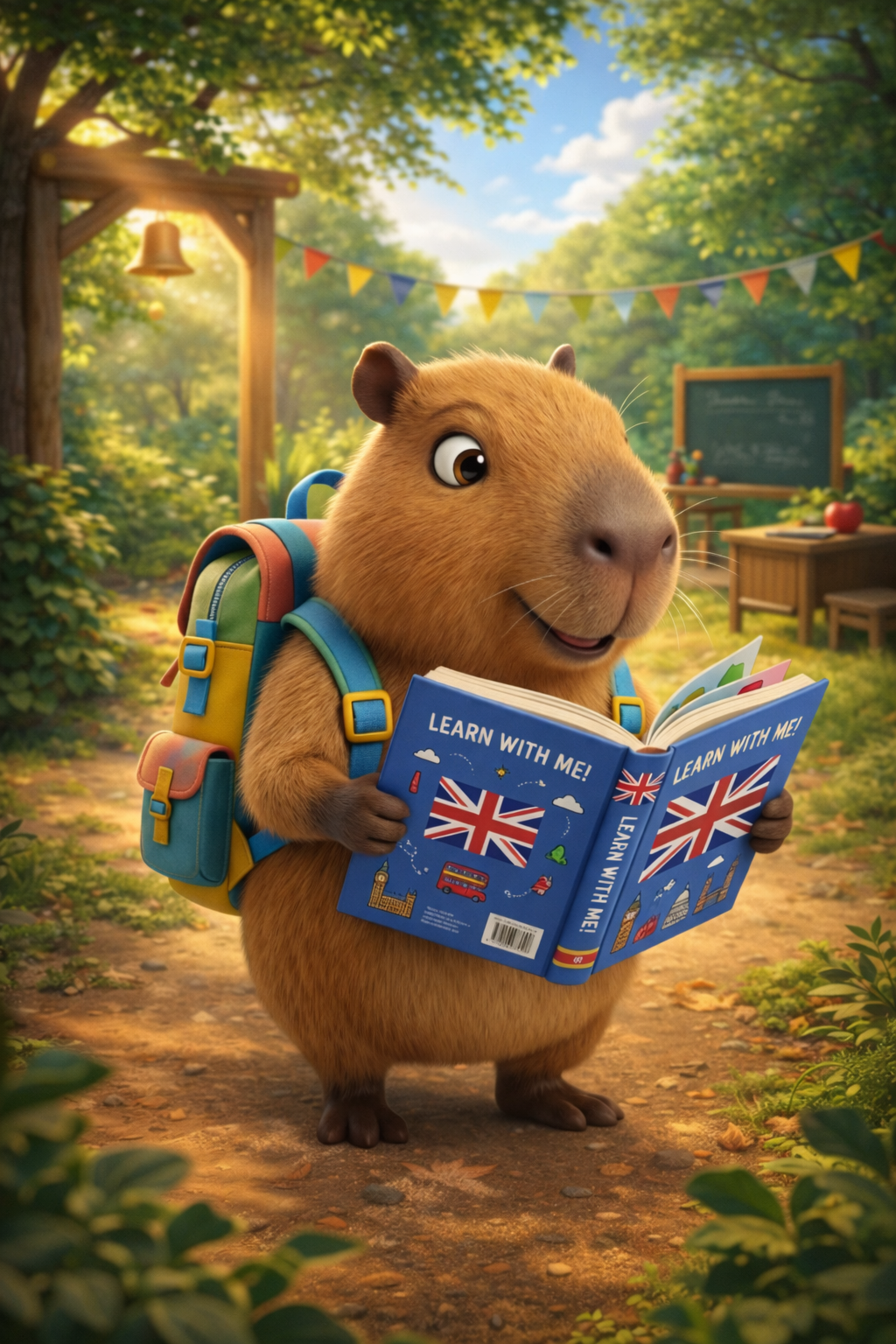 Capybara mascot reading a book